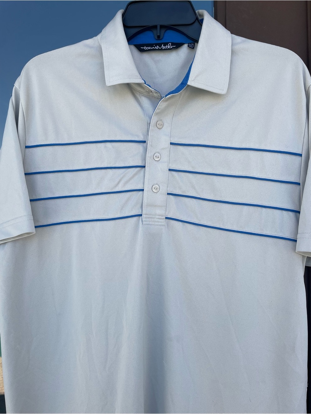 Travis Mathew Light Grey/Blue Piping Polo L